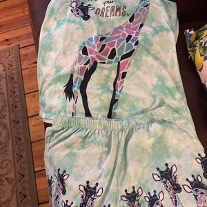 Kids Giraffe Pajamas - Green and Black